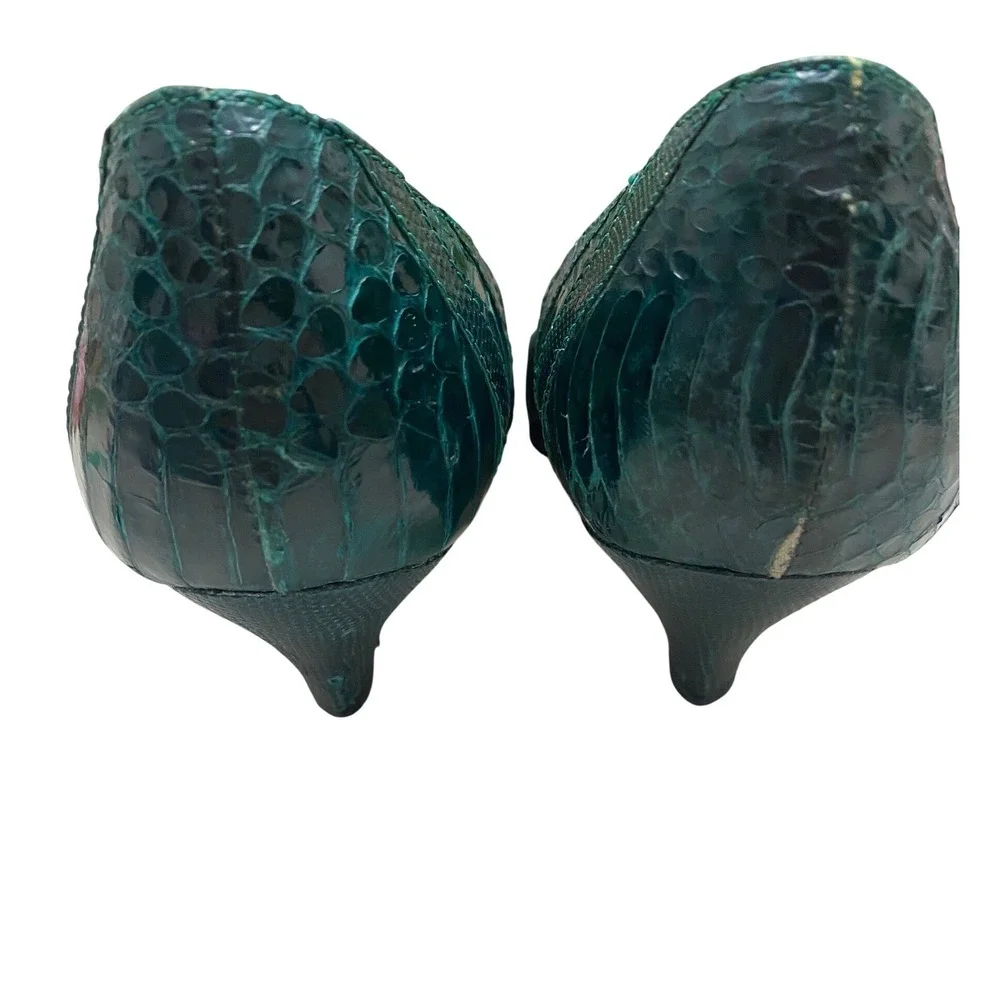 J.‎ Renee Womens Emerald Green Snakeskin Embossed Kitten Heel Pumps Size 6.5M